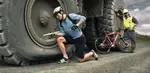 Inflating truck tyre with bicycle pump