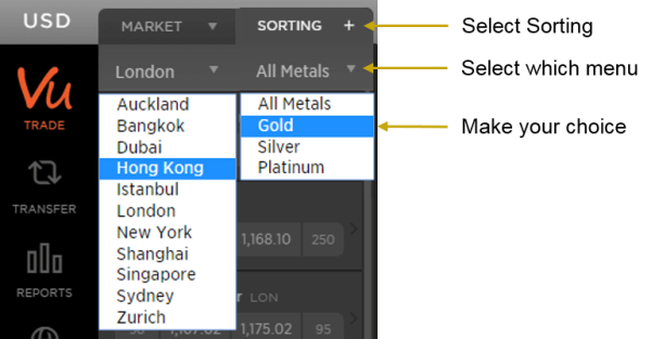 How to Sort Markets and Metal on ABX Allocated Bullion Exchange's MetalDesk